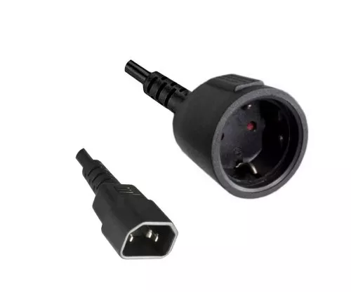 Netadapterkabel C14 naar aardingscontactdoos, UPS-adapter, H05VV-F 0,75mm², zwart, lengte 1,00m